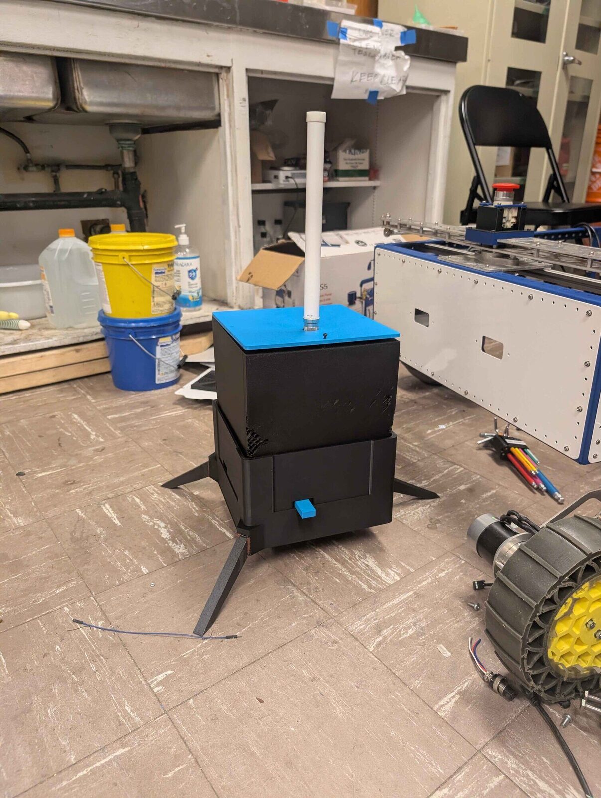 The assembled comms relay on its stand.