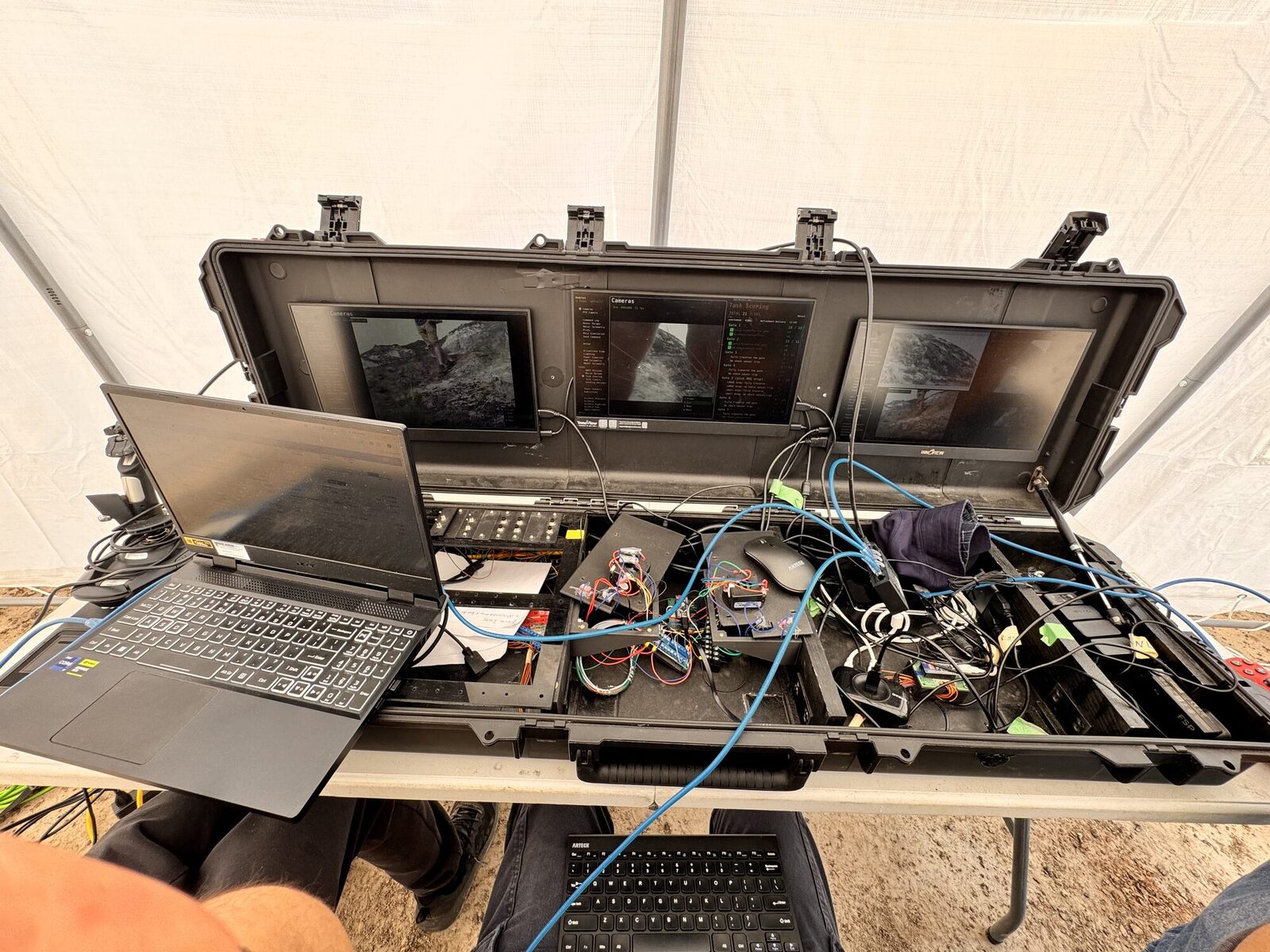 The control base set up in the field.