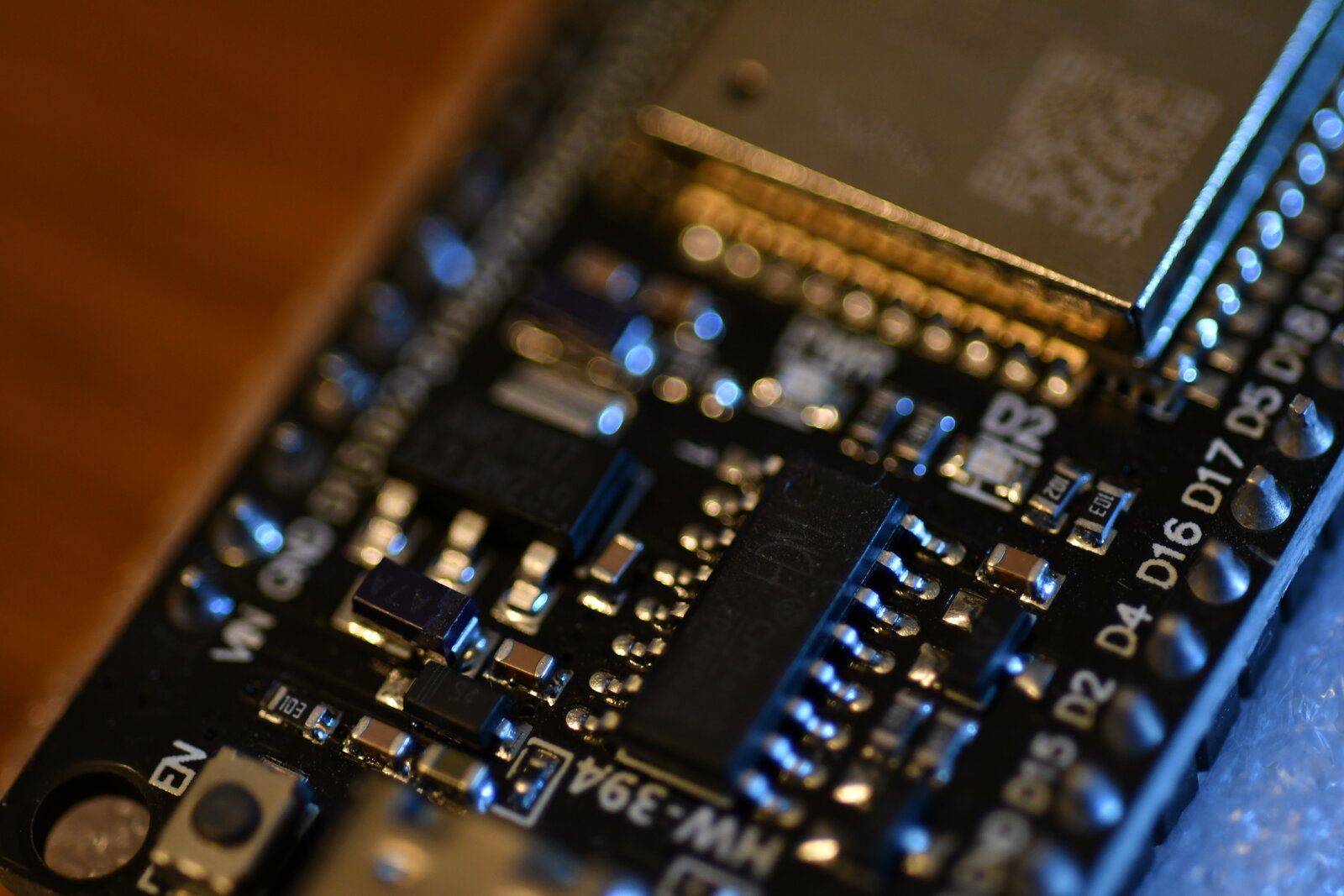 An ESP32 dev board on the bench.