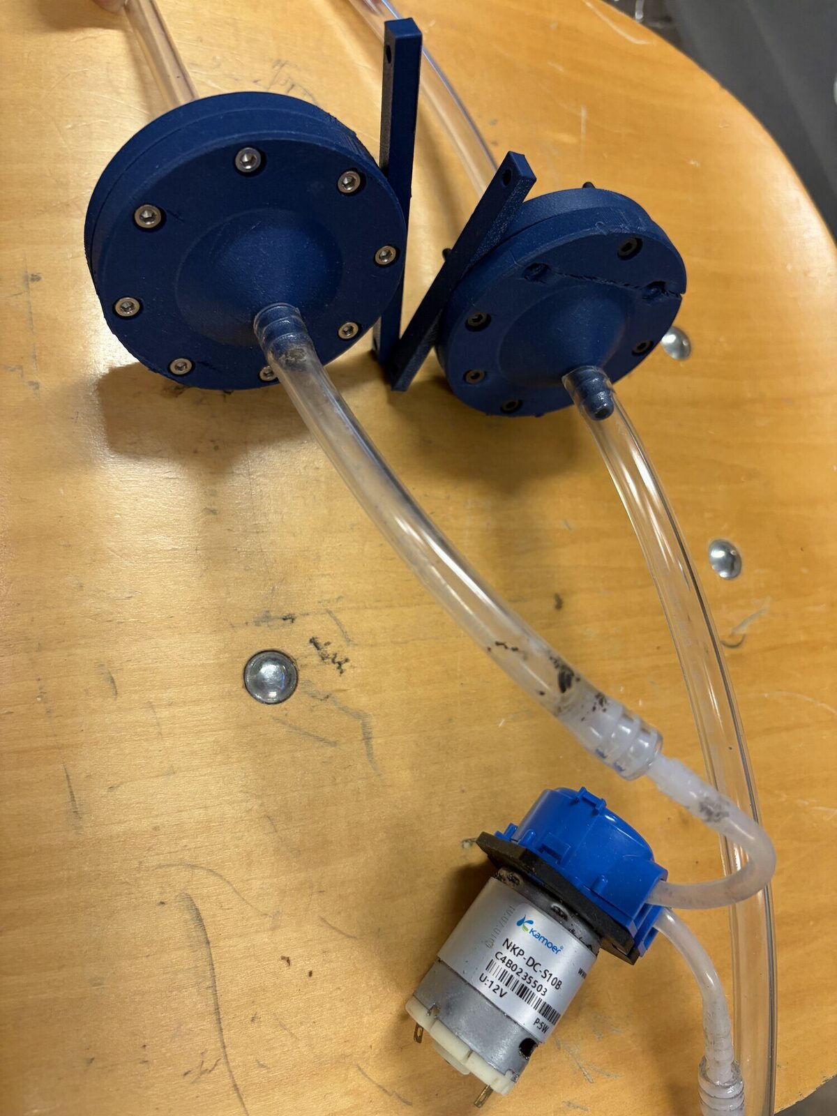 Pumps and tubing on the bench.